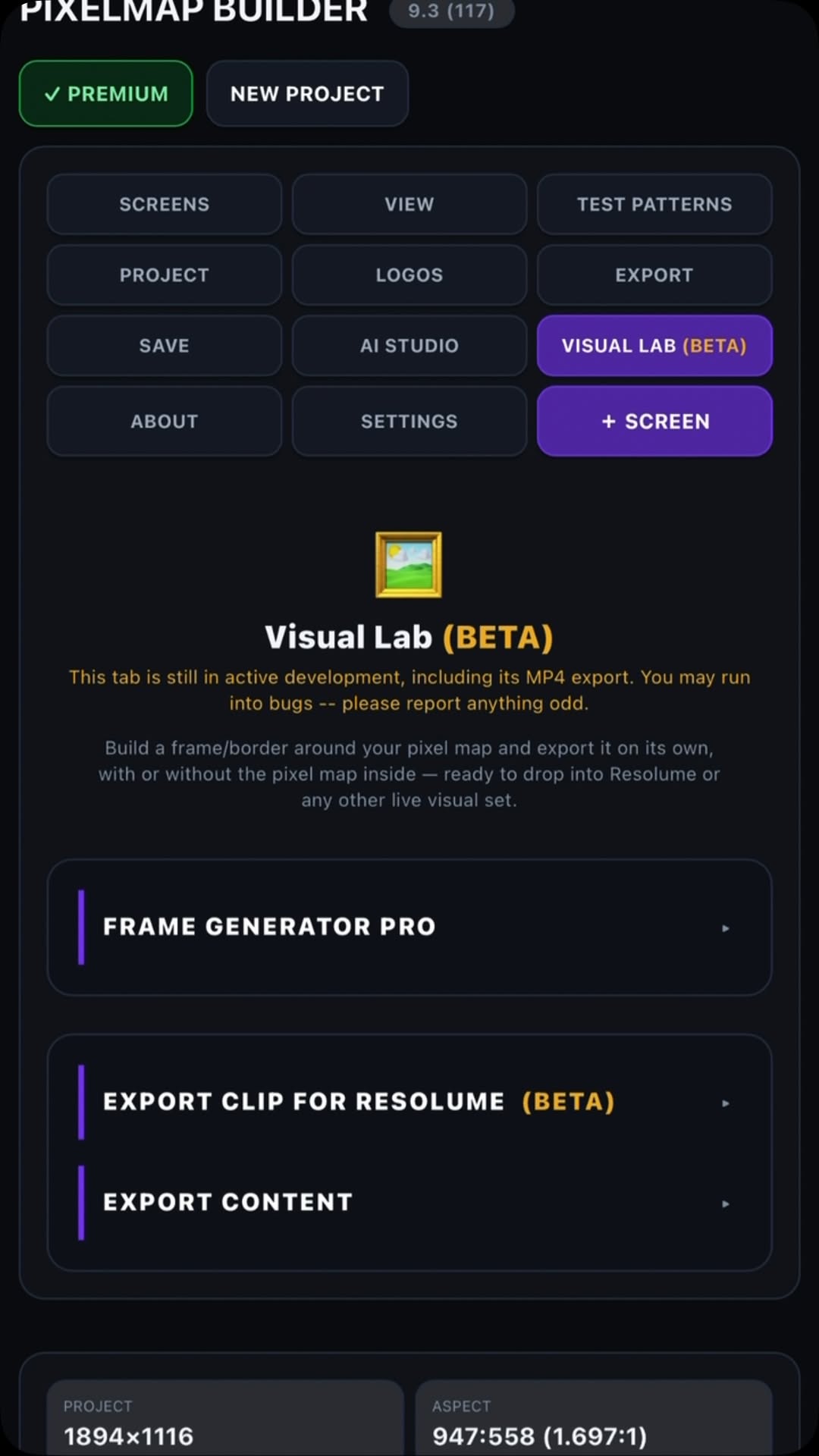 Pixelmap Builder Visual Lab interface
